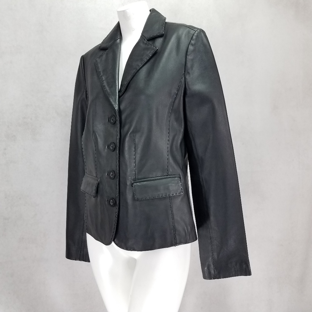 Sonoma Leather Jacket Blazer Genuine Lambskin Button front Buttery soft Women S